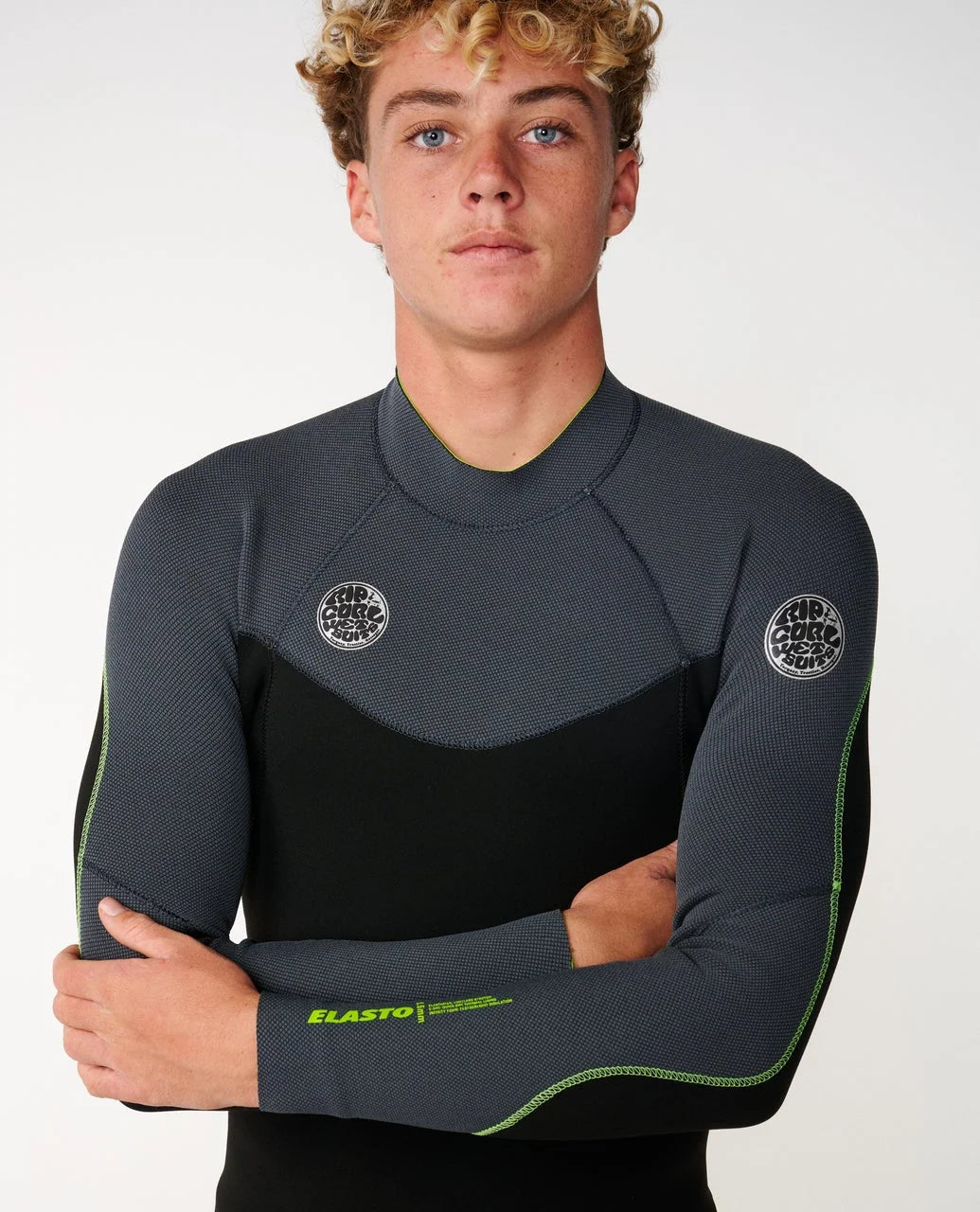 Rip Curl Elasto 1.5mm Long Sleeve Jacket - Charcoal/F. Lime