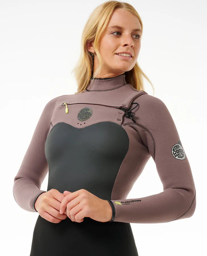 Womens Rip Curl Flashbomb 3/2 Chest Zip Wetsuit - Eggplant