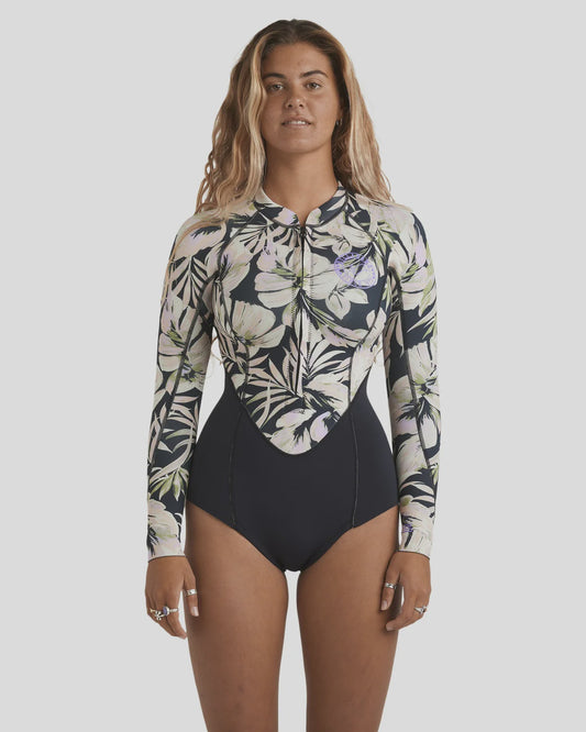 Billabong Womens 2mm Salty Dayz Natural Long Sleeve Springsuit - Black Floral