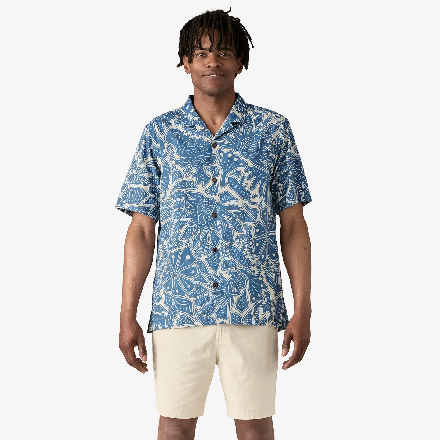 Patagonia Men's Tidal Threads Camp Shirt - Bees and Flowers: Still blue