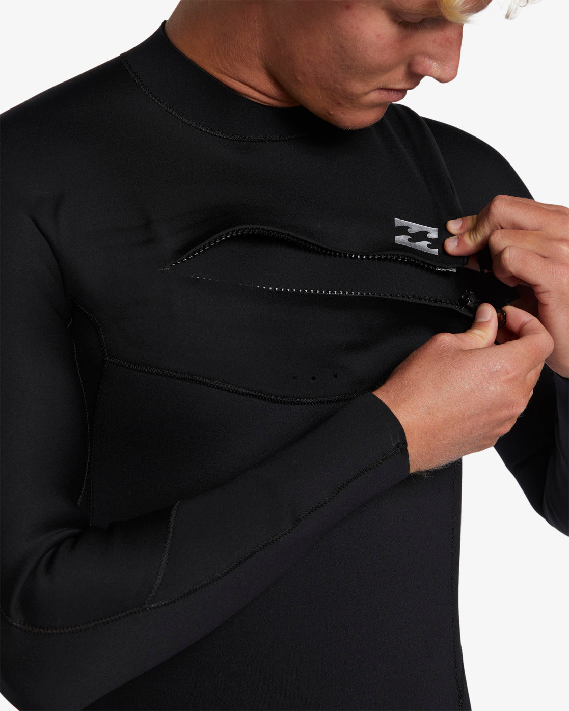 Mens 3/2mm Foil Chest Zip Steamer Wetsuit - Black