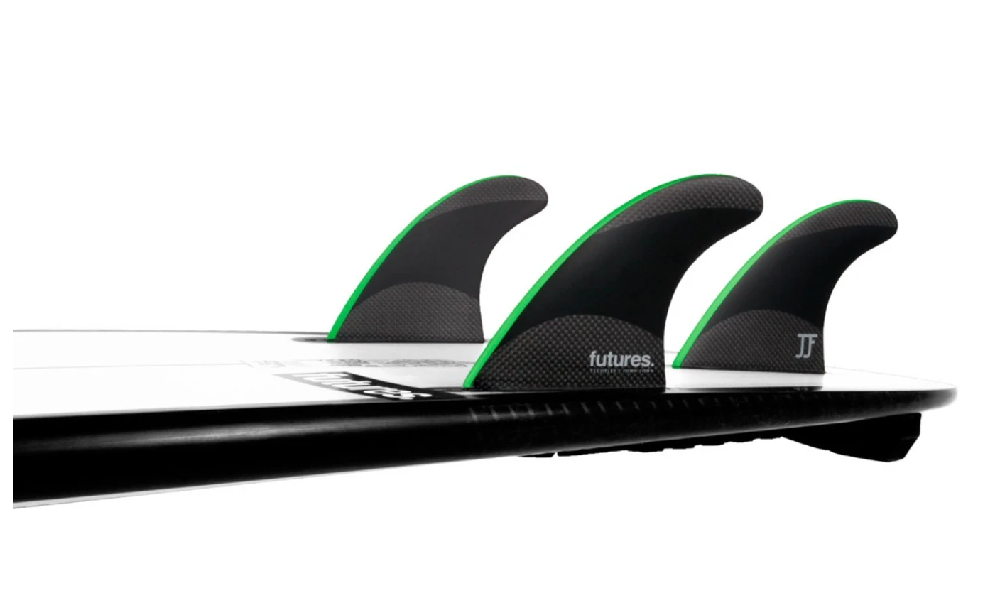 Futures JJF TechFlex Medium Thruster Fin Set - Black/Neon Green