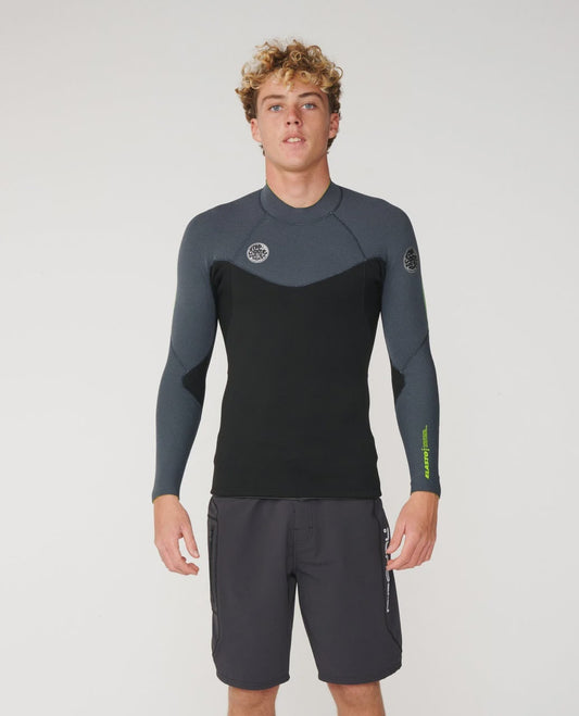 Rip Curl Elasto 1.5mm Long Sleeve Jacket - Charcoal/F. Lime