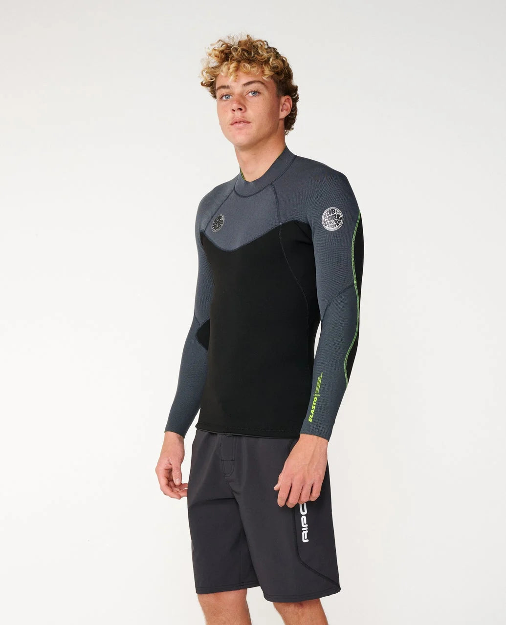 Rip Curl Elasto 1.5mm Long Sleeve Jacket - Charcoal/F. Lime
