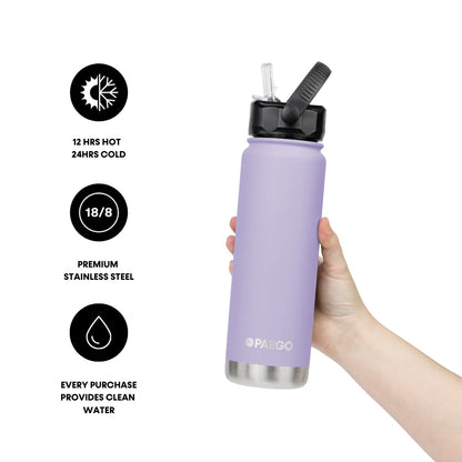 Project Pargo 750mL Insulated Bottle w/ Straw Lid - Love Lilac