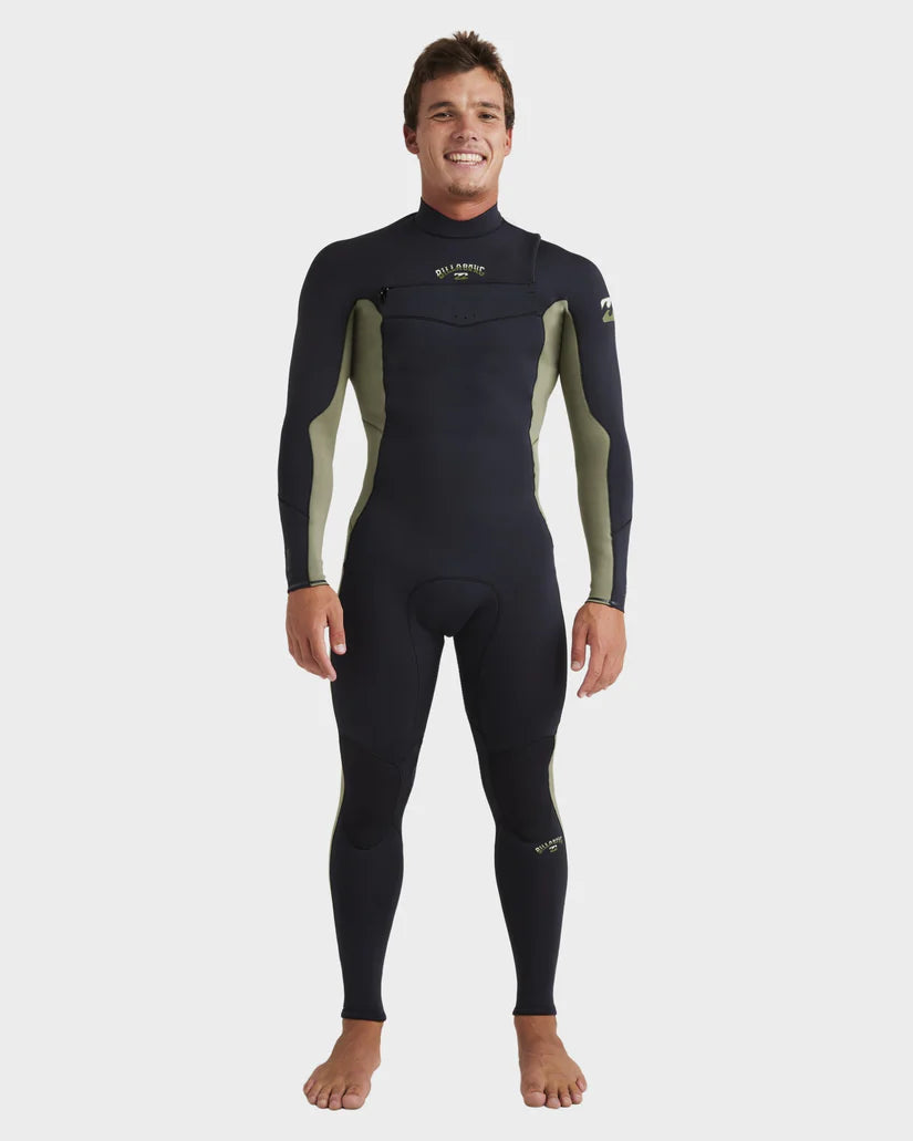 Mens 3/2mm Absolute Natural Chest Zip Steamer Wetsuit - Military