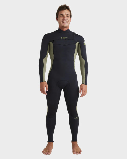 Mens 3/2mm Absolute Natural Chest Zip Steamer Wetsuit - Military