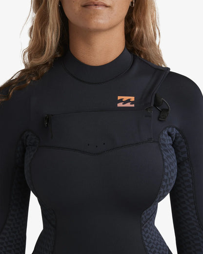 Billabong Womens 3/2mm Synergy Natural Chest Zip Steamer Wetsuit - Black Geo