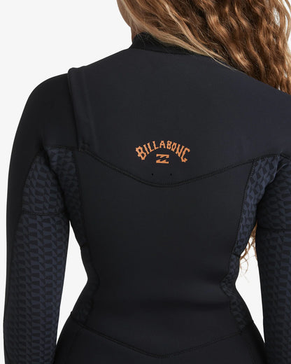 Billabong Womens 3/2mm Synergy Natural Chest Zip Steamer Wetsuit - Black Geo
