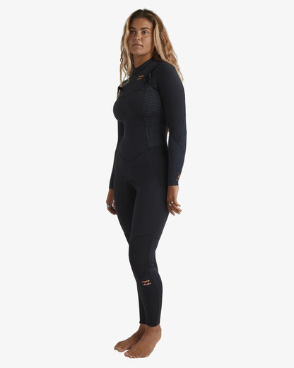 Billabong Womens 3/2mm Synergy Natural Chest Zip Steamer Wetsuit - Black Geo