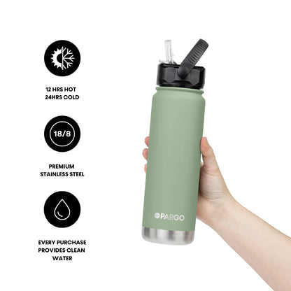 Project Pargo 750mL Insulated Bottle w/ Straw Lid - Eucalypt Green
