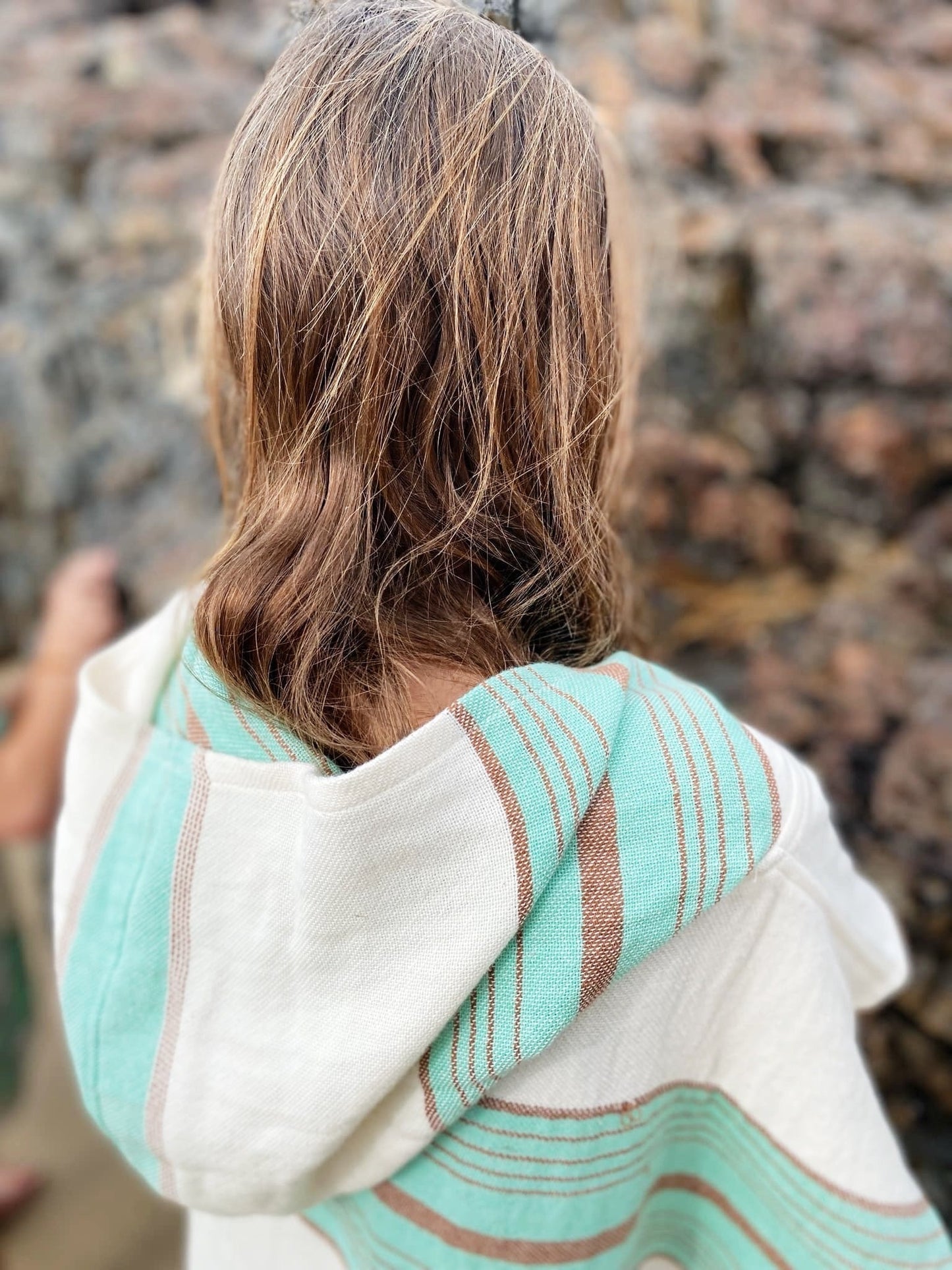 Salty Shadows Kids Aqua Stripe Turkish Towel Poncho