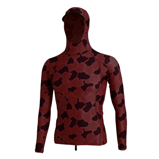 STANDARD ISSUE CAMO LS HOODED RASHGUARD - MAROON CAMO