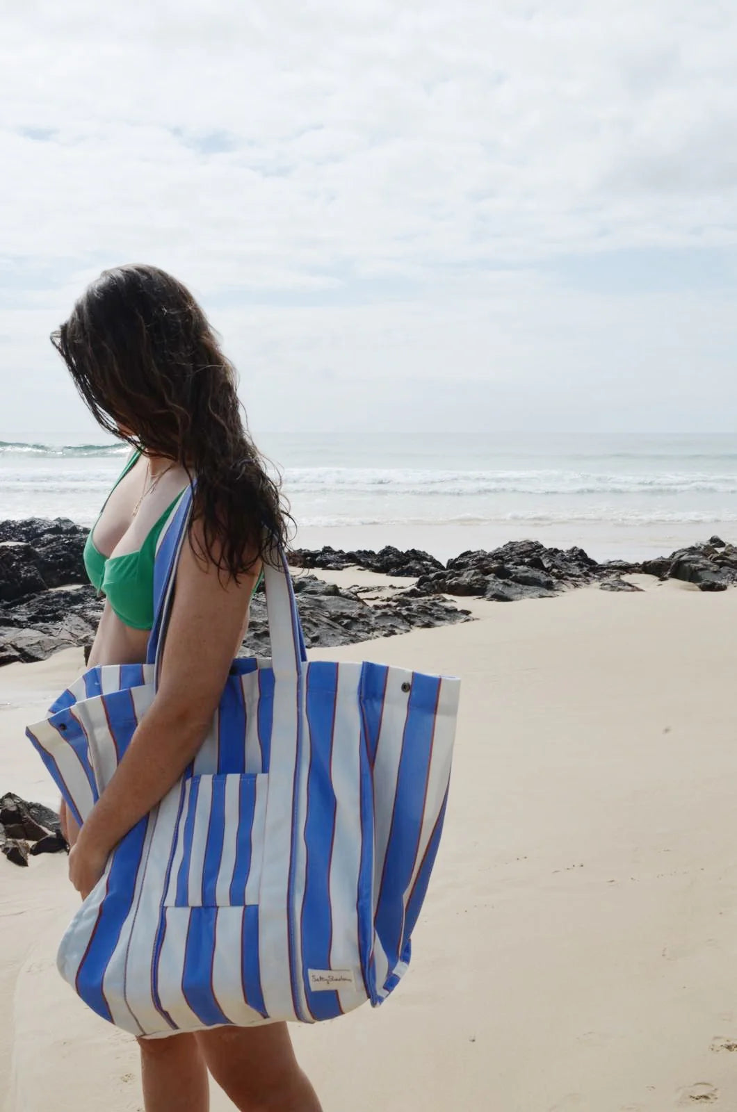 Salty Shadows Blue Stripe Oversized Canvas Beach Bag