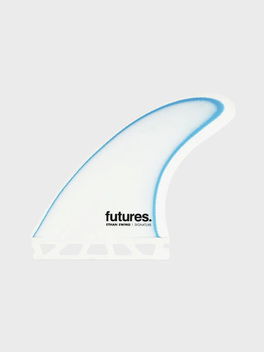 Futures Ethan Ewing Signature Fibreglass Medium Thruster Fin Set - White/Blue