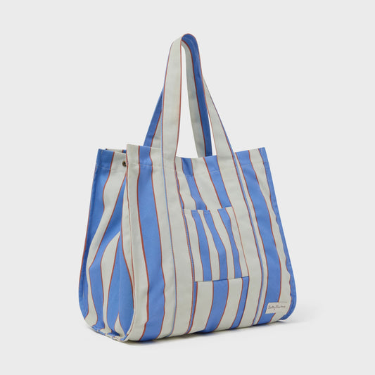 Salty Shadows Blue Stripe Oversized Canvas Beach Bag
