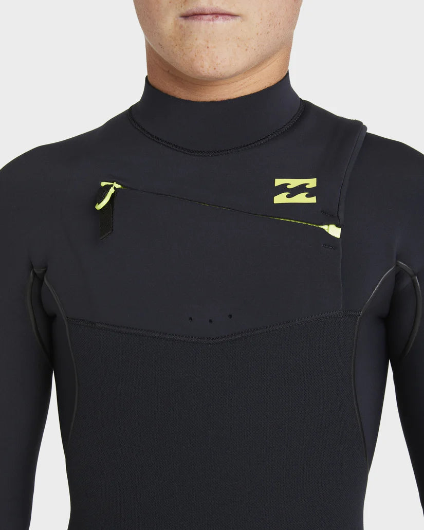 Boys 4/3mm Furnace Natural Chest Zip Steamer Wetsuit - Black