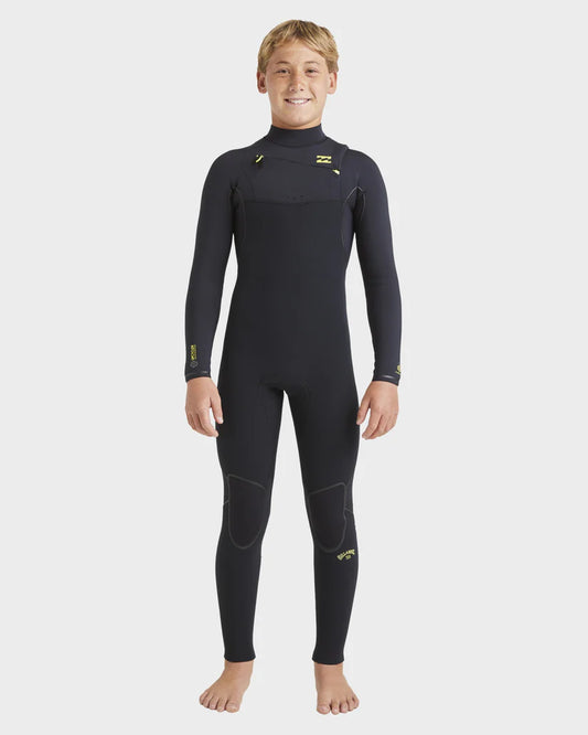 Boys 4/3mm Furnace Natural Chest Zip Steamer Wetsuit - Black