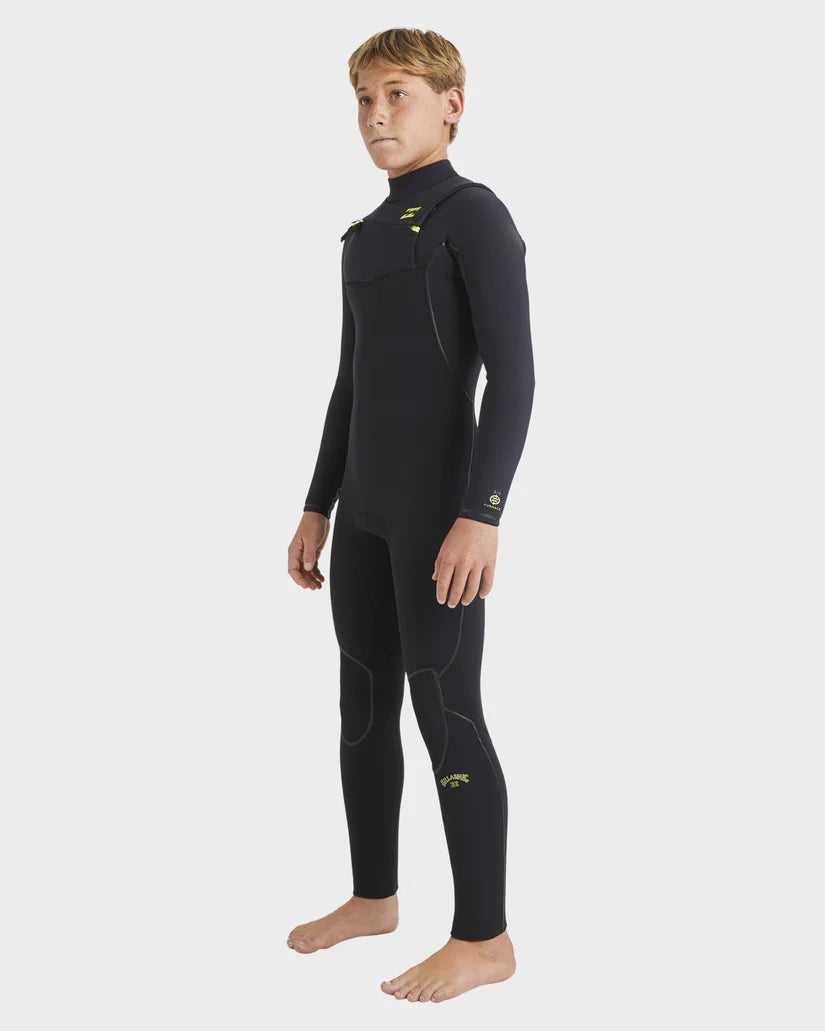 Boys 4/3mm Furnace Natural Chest Zip Steamer Wetsuit - Black