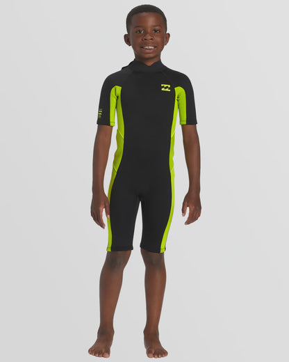 Boys 202 Foil Back Zip Short Sleeve Springsuit Wetsuit - Fluro Lime