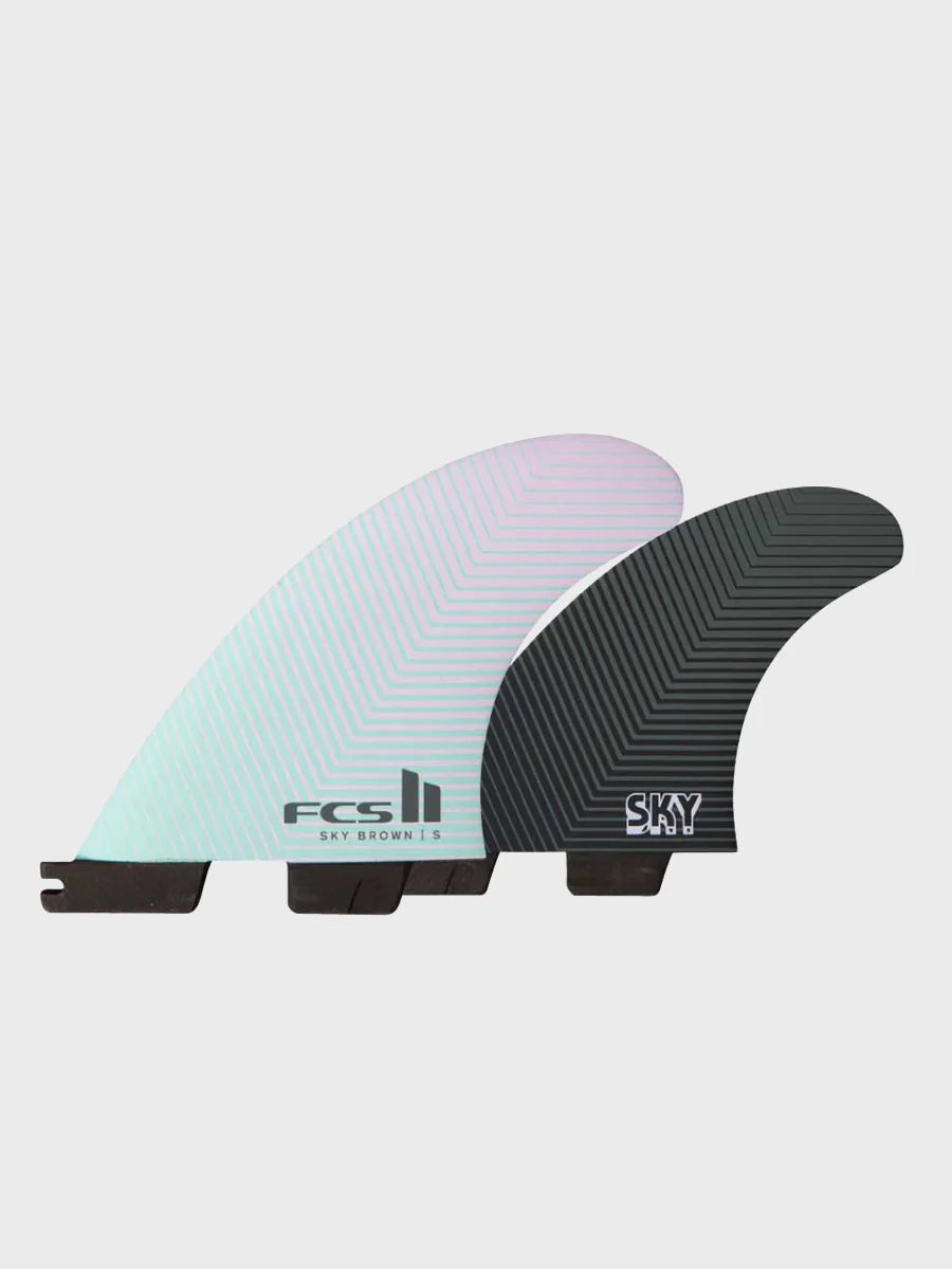 FCS II Sky Brown PC Tri Fin Set - Seafoam/Lavender