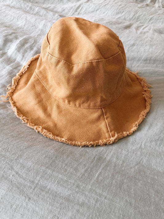 Salty Shadows Cotton Frayed Edge Bucket Hat - Mustard
