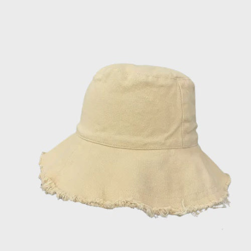 Salty Shadows Cotton Frayed Edge Bucket Hat - Yellow